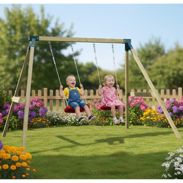 Balançoire en bois imprégné Fly Light – Balançoire double pour enfants, jeu d'extérieur