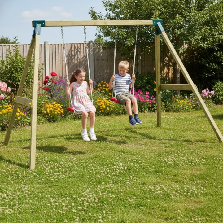 Balançoire en bois imprégné Fly Light – Balançoire double pour enfants, jeu d'extérieur