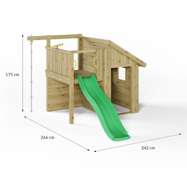 Maisonnette en bois pour enfants Fungoo Tibalu – Jeu de jardin avec toboggan et escalade