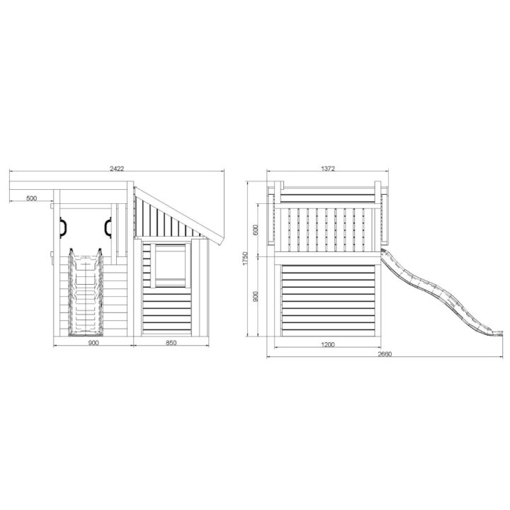 Maisonnette en bois pour enfants Fungoo Tibalu – Jeu de jardin avec toboggan et escalade