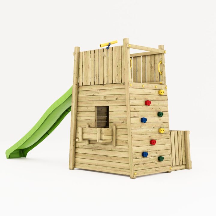 Aire de jeux en bois Fungoo Resort – Forteresse avec toboggan et escalade