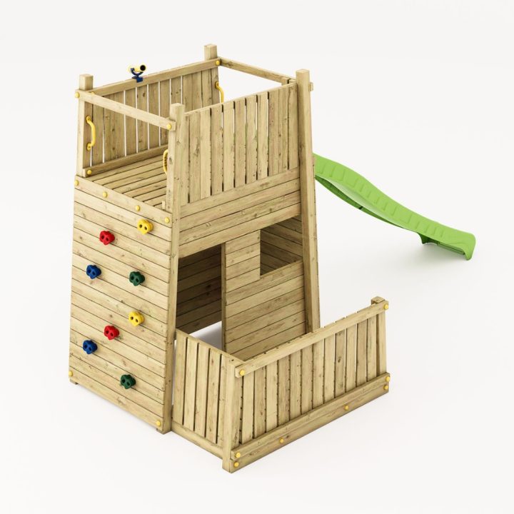 Aire de jeux en bois Fungoo Resort – Forteresse avec toboggan et escalade