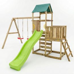 Parc de jeux en bois Maxplay 3.1 – Tour, Toboggan Vert, Double Balançoire et Bac à Sable