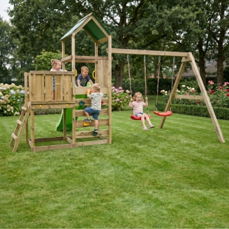 Parc de jeux en bois Maxplay 3.1 – Tour, Toboggan Vert, Double Balançoire et Bac à Sable