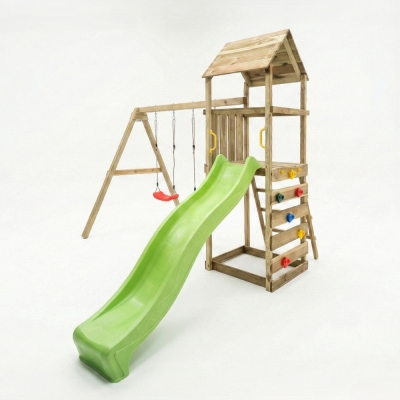 Parc de jeux en bois Maxplay 2.2 – Toboggan Vert, Double Balançoire et Tour