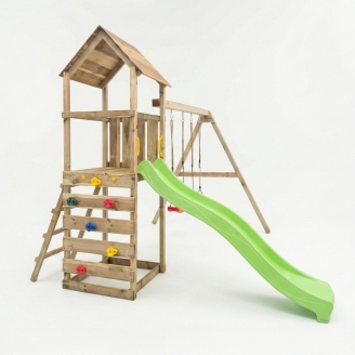 Parc de jeux en bois Maxplay 2.2 – Toboggan Vert, Double Balançoire et Tour