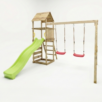 Parc de jeux en bois Maxplay 2.2 – Toboggan Vert, Double Balançoire et Tour