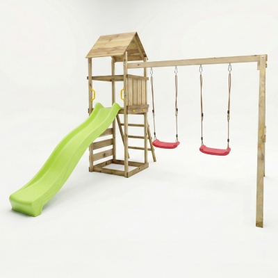 Parc de jeux en bois Maxplay 2.2 – Toboggan Vert, Double Balançoire et Tour