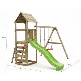Parc de jeux en bois Maxplay 2.2 – Toboggan Vert, Double Balançoire et Tour
