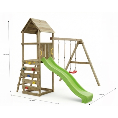 Parc de jeux en bois Maxplay 2.2 – Toboggan Vert, Double Balançoire et Tour