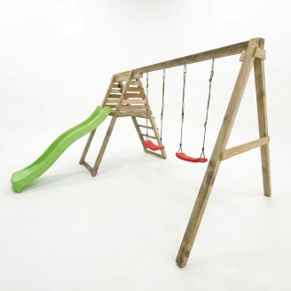 Aire de jeux en bois Maxplay Gym – Toboggan et Double Balançoire pour jardin
