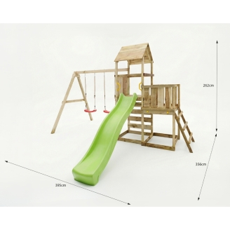 Aire de jeux en bois Maxplay 3.2 – Toboggan Vert, Tour, Escalade et Double Balançoire