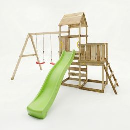 Aire de jeux en bois Maxplay 3.2 – Toboggan Vert, Tour, Escalade et Double Balançoire