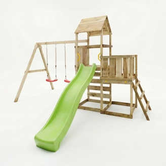Aire de jeux en bois Maxplay 3.2 – Toboggan Vert, Tour, Escalade et Double Balançoire