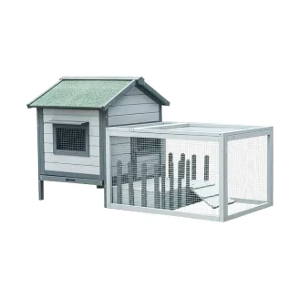 Clapier en bois gris extérieur avec enclos pour lapins et cochons d’Inde 146 x 75 x 83 cm – Farm 1