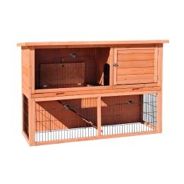 Clapier en bois extérieur à deux niveaux avec enclos 136 x 50 x 92 cm – Farm 2