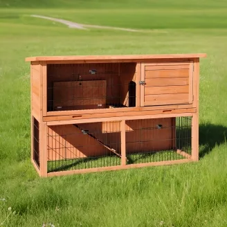 Clapier en bois extérieur à deux niveaux avec enclos 136 x 50 x 92 cm – Farm 2