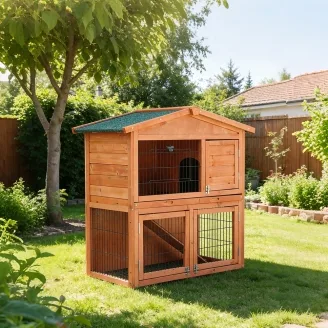 Clapier extérieur en bois à 2 étages avec grand enclos – Farm 9 avec Farm 8