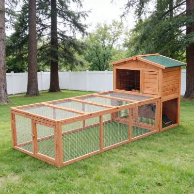 Clapier extérieur en bois à 2 étages avec grand enclos – Farm 9 avec Farm 8