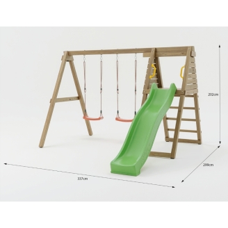 Aire de jeux en bois Maxplay Gym – Toboggan et Double Balançoire pour jardin
