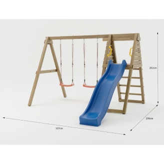Aire de jeux en bois Maxplay Gym – Toboggan Bleu et Double Balançoire pour jardin