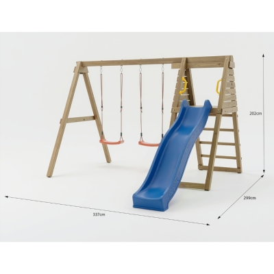 Aire de jeux en bois Maxplay Gym – Toboggan Bleu et Double Balançoire pour jardin