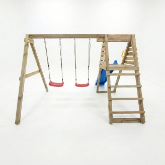 Aire de jeux en bois Maxplay Gym – Toboggan Bleu et Double Balançoire pour jardin