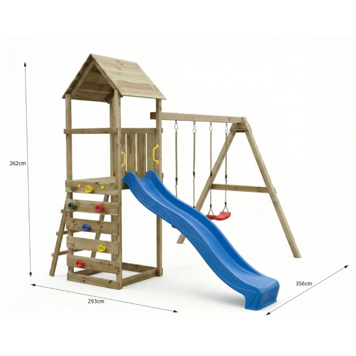 Parc de jeux en bois Maxplay 2.2 – Toboggan Bleu, Double Balançoire et Tour