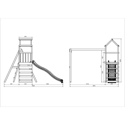 Aire de jeux en bois Maxplay 2.1 avec toboggan bleu, double balançoire et mur d’escalade pour jardin