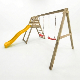 Aire de jeux en bois Maxplay Gym – Toboggan Jaune et Double Balançoire pour jardin