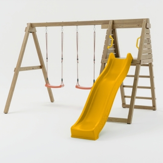 Aire de jeux en bois Maxplay Gym – Toboggan Jaune et Double Balançoire pour jardin
