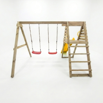 Aire de jeux en bois Maxplay Gym – Toboggan Jaune et Double Balançoire pour jardin