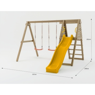 Aire de jeux en bois Maxplay Gym – Toboggan Jaune et Double Balançoire pour jardin