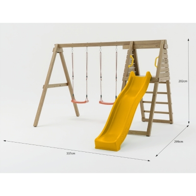 Aire de jeux en bois Maxplay Gym – Toboggan Jaune et Double Balançoire pour jardin