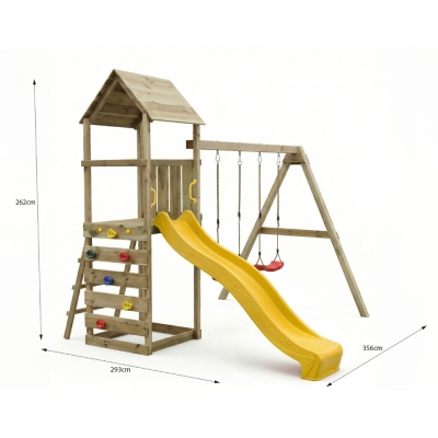 Parc de jeux en bois Maxplay 2.2 – Toboggan Jaune, Double Balançoire et Tour