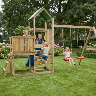 Parc de jeux en bois Maxplay 3.1 – Tour, Toboggan Bleu, Double Balançoire et Bac à Sable