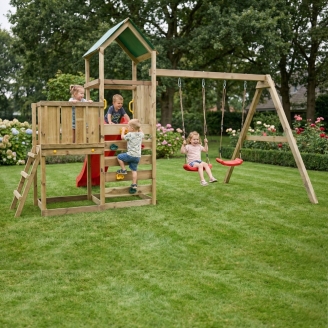 Parc de jeux en bois Maxplay 3.1 – Tour, Toboggan Rouge, Double Balançoire et Bac à Sable