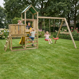 Parc de jeux en bois Maxplay 3.1 – Tour, Toboggan Jaune, Double Balançoire et Bac à Sable