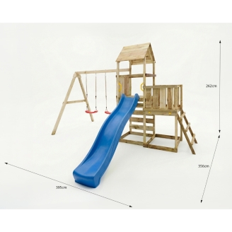 Aire de jeux en bois Maxplay 3.2 – Toboggan Bleu, Tour, Escalade et Double Balançoire