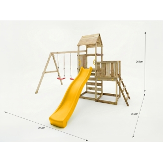 Aire de jeux en bois Maxplay 3.2 – Toboggan Jaune, Tour, Escalade et Double Balançoire