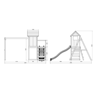 Maisonnette surélevée Maxplay 5 – Toboggan Bleu, Double Balançoire et Mur d’Escalade