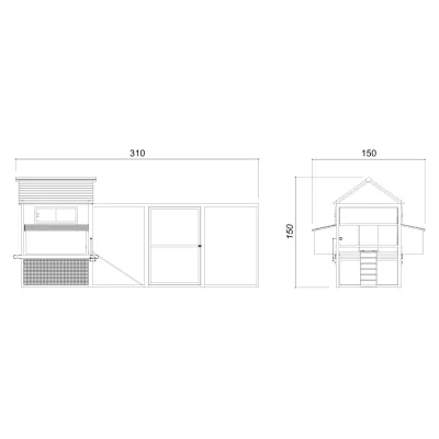 Grand poulailler en bois pour extérieur avec grand enclos 310 x 150 x 150 cm – Farm 6