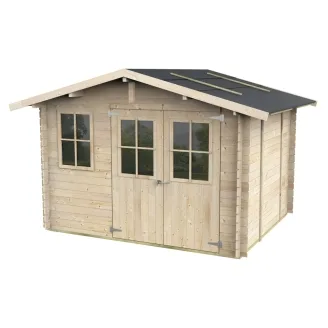 Abri de jardin en bois Olivia 3x2,5 m Blockhouse 25 mm avec plancher, double porte vitrée et fenêtre
