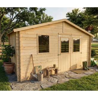Abri de jardin en bois Diana 4x2,5 m Blockhouse 25 mm avec double porte vitrée et fenêtre