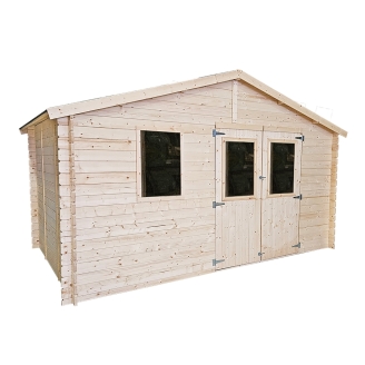 Abri de jardin en bois Diana 4x2,5 m Blockhouse 25 mm avec double porte vitrée et fenêtre