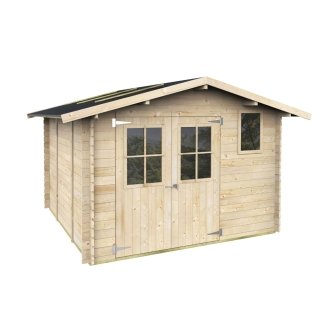 Abri de jardin en bois Matilde 3x3 m Blockhouse 25 mm avec plancher, double porte vitrée et fenêtre