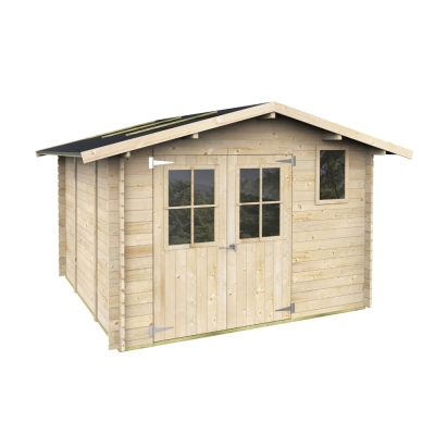 Abri de jardin en bois Matilde 3x3 m Blockhouse 25 mm avec plancher, double porte vitrée et fenêtre