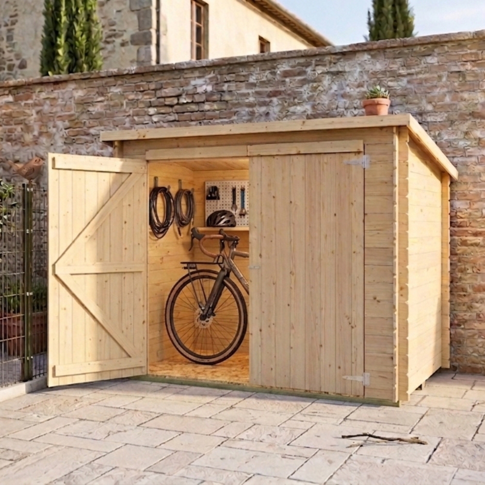 Abri de jardin adossé Oscar 218x130 cm en bois avec plancher et double porte