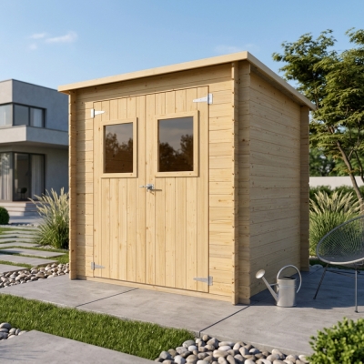 Abri de jardin adossé Arthur 2x2 m en bois Blockhouse 19 mm avec double porte vitrée