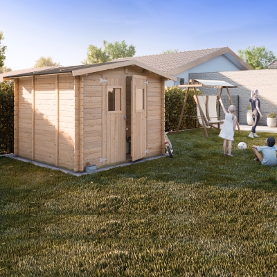 Cabane en bois Ludovica 2,5x2,5 m Blockhouse 25 mm avec plancher et double porte avec fenêtre